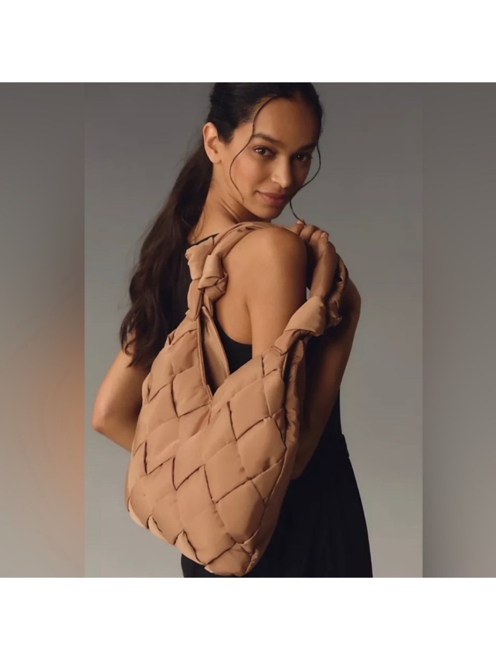 Anthropologie Urban Originals Knotted On The Go Woven Tote Bag tan